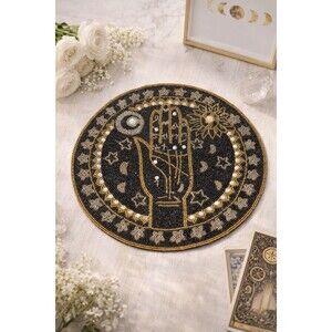 Celestial Hamsa Hand Beaded Placemat Gothic Sun Moon Stars Witchy Decor